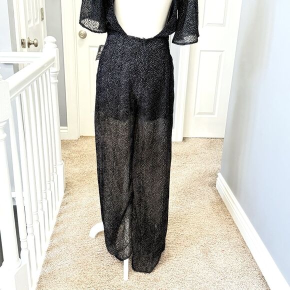 NWT Line & Dot Black & White Polka Dot Backless Wide Leg Jumpsuit  Sz Medium - Picture 8 of 13
